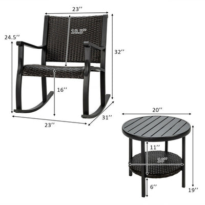 3 Pieces Patio Rattan Rocking Chair and Table Set Outdoor Bistro Set Conversation Sets with Coffee Table