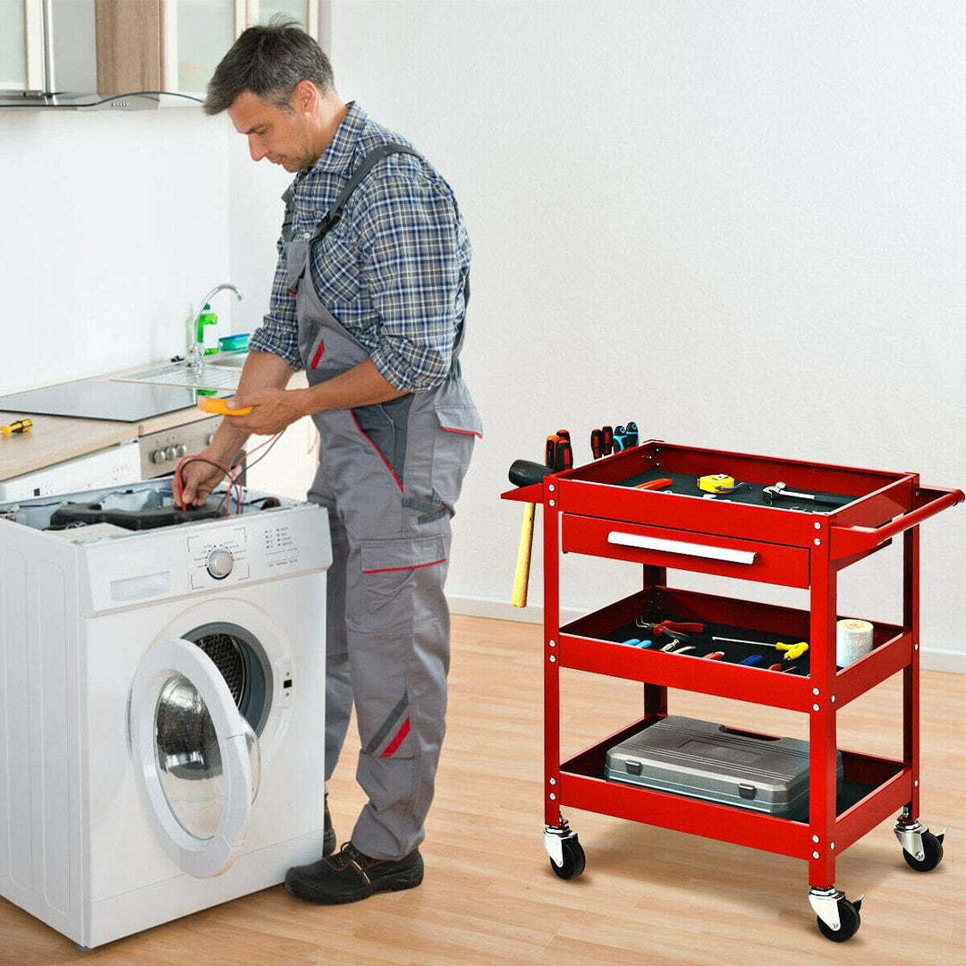3 Tier Rolling Tool Cart 330 LBS Heavy Duty Utility Trolley Organizer with Drawer