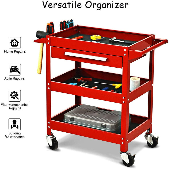 3 Tier Rolling Tool Cart 330 LBS Heavy Duty Utility Trolley Organizer with Drawer