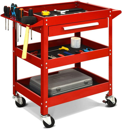 3 Tier Rolling Tool Cart 330 LBS Heavy Duty Utility Trolley Organizer with Drawer