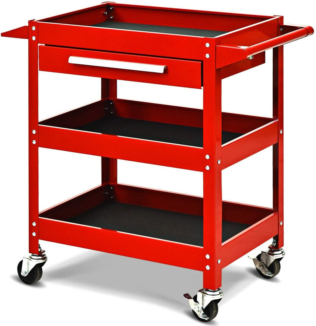 3 Tier Rolling Tool Cart 330 LBS Heavy Duty Utility Trolley Organizer with Drawer