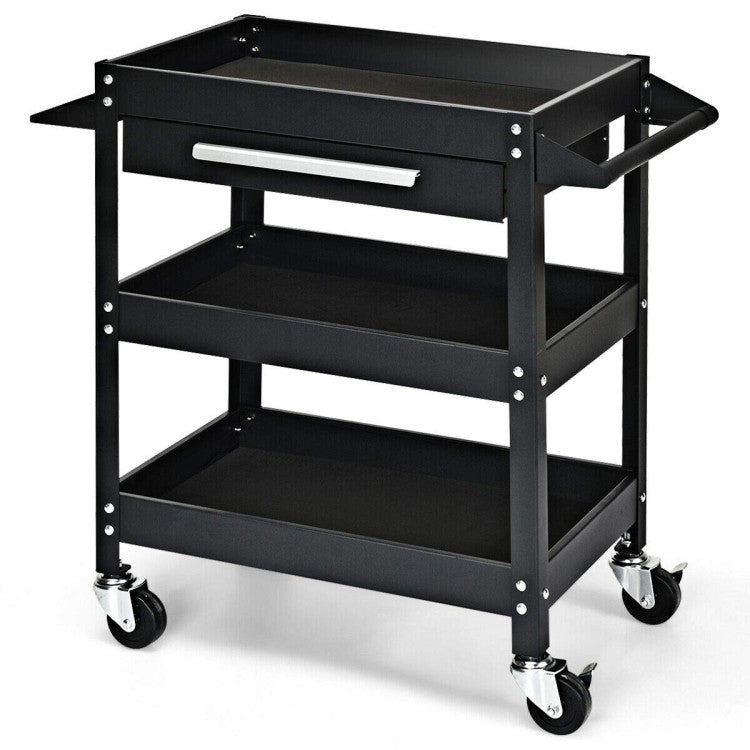 3 Tier Rolling Tool Cart 330 LBS Heavy Duty Utility Trolley Organizer with Drawer