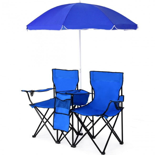 2 Pcs Portable Folding Picnic Chairs With Umbrella