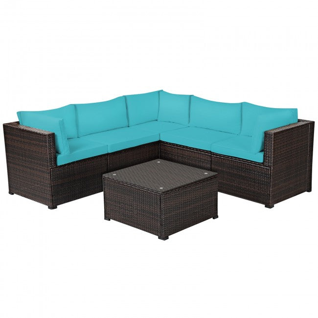 6 Pieces Patio Furniture Sofa Set with Cushions for Outdoor