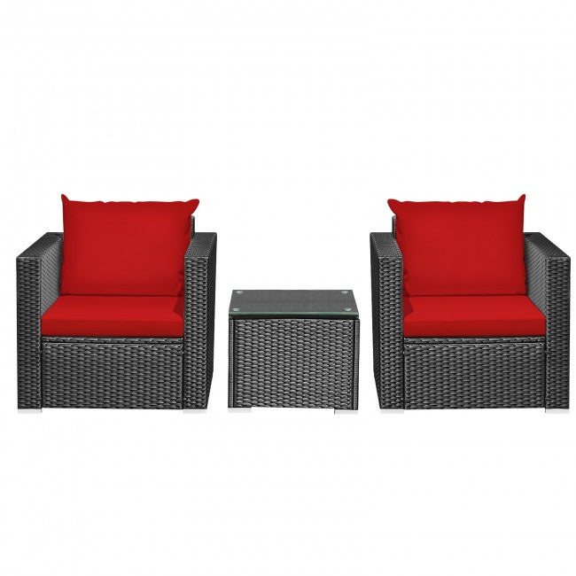 3 Pieces Patio Wicker Furniture Set with Cushion