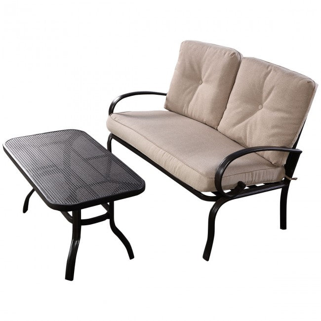 2 Pcs Patio Outdoor Cushioned Coffee Table Seat