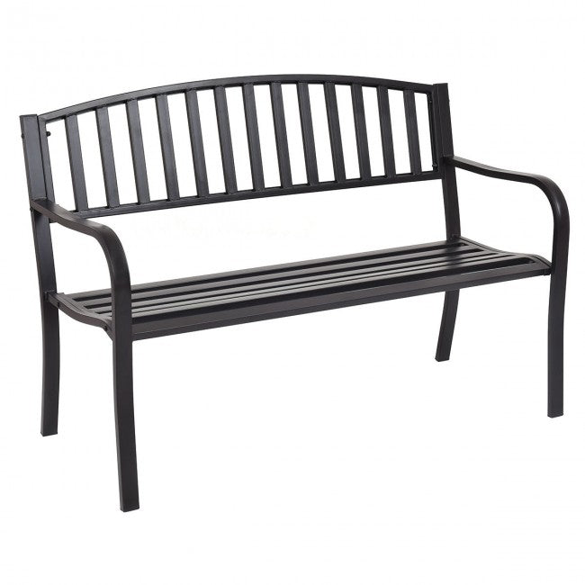50" Steel Garden Bench Loveseats Outdoor Patio Furniture Chair with Slatted Seat