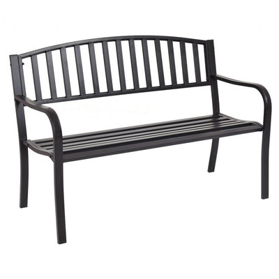 50" Steel Garden Bench Loveseats Outdoor Patio Furniture Chair with Slatted Seat