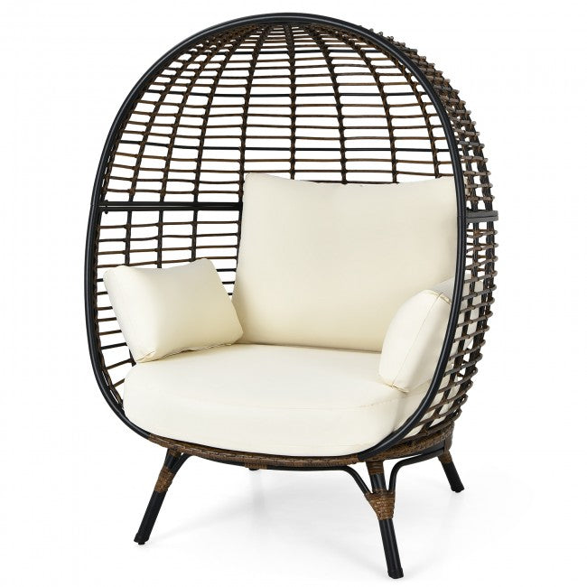 Oversized Outdoor Patio Rattan Egg Chair Wicker Lounge Chair Basket Chair with 4 Cushions