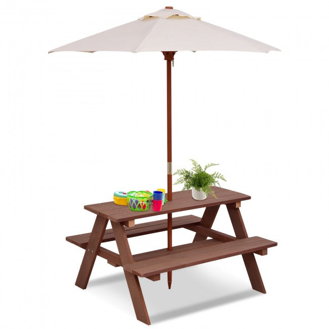 4-Seat Outdoor Picnic Table Bench with Umbrella