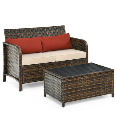 2 Pieces Cushioned Patio Rattan Furniture Set