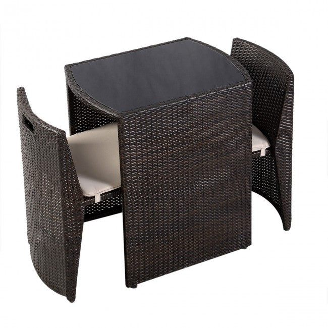 3 Pcs Patio Wicker Table and Chair Set