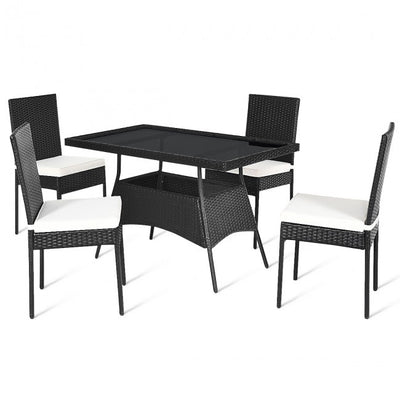 5 Pcs Outdoor Patio Rattan Dining Set