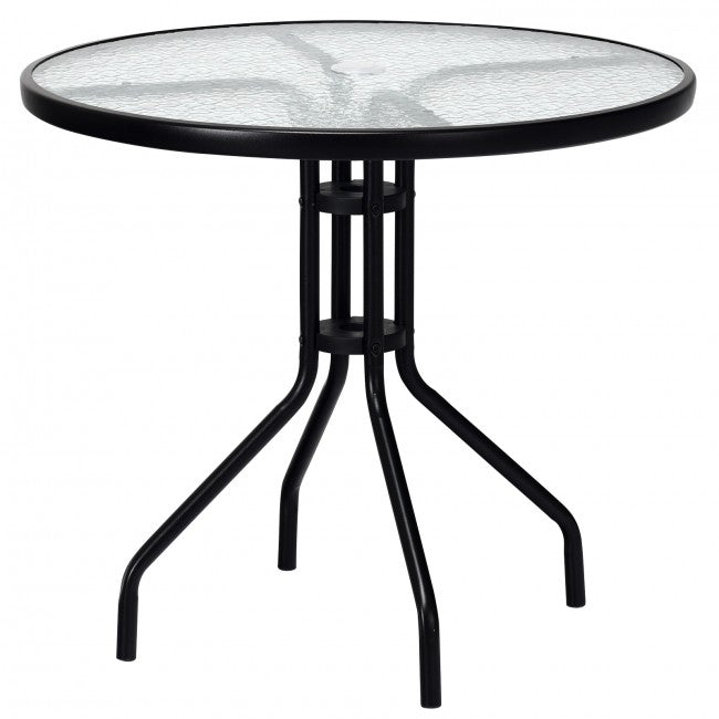 54 inch patio table glass top with umbrella hole 54" ROUND TOPS 2" Center The thick tempered glass top consists of an umbrella hole for a market umbrella to help shade you while eating and socializing Rectangular Glass Metal Patio Table