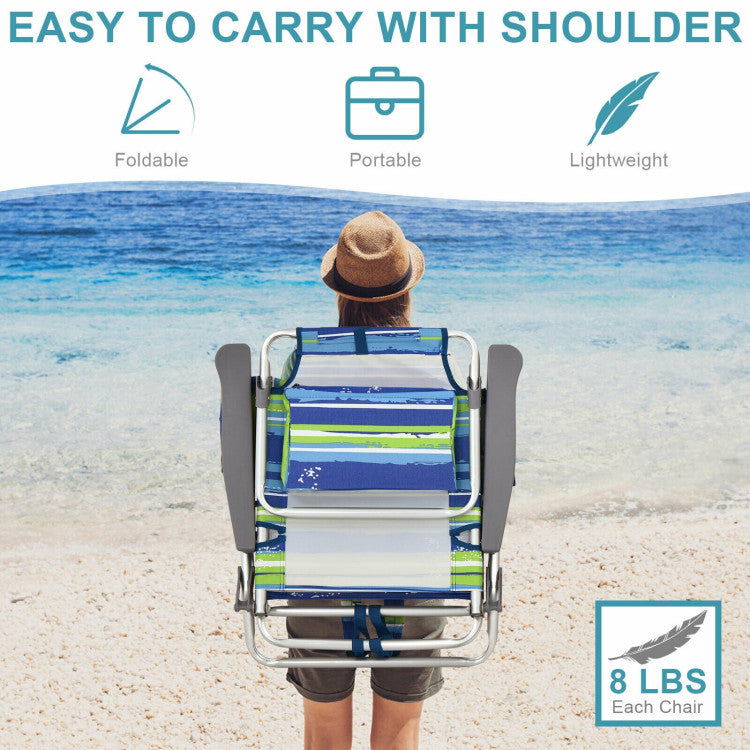 4-Pack Folding Beach Chair Set Sling Camping Fishing Chair Outdoor Reclining Sunbathing Chairs with Adjustable Backrest and Storage Bag