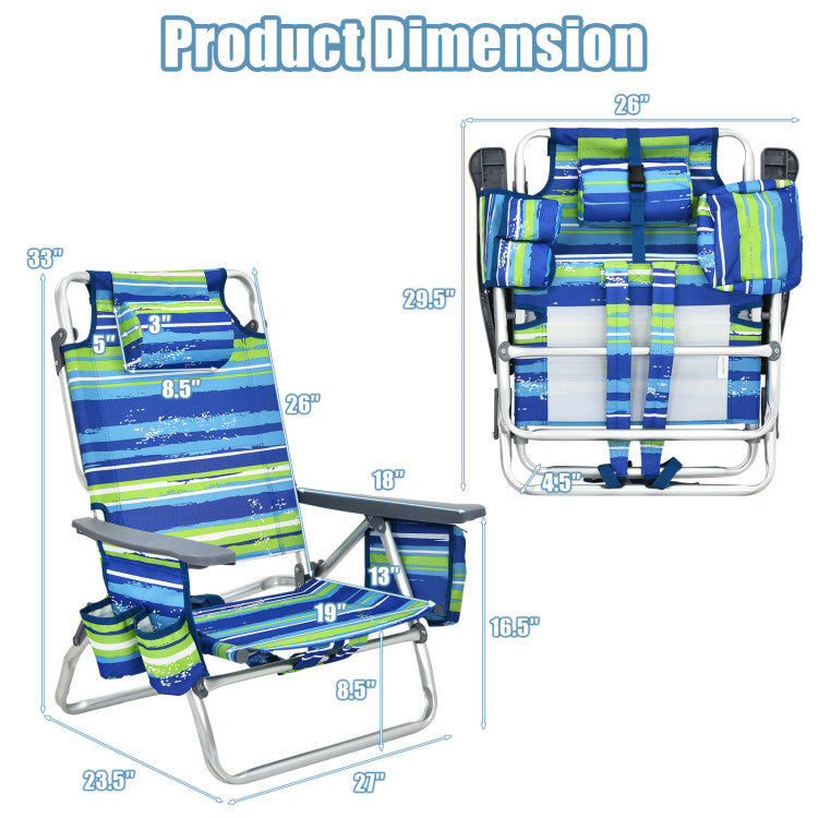 4-Pack Folding Beach Chair Set Sling Camping Fishing Chair Outdoor Reclining Sunbathing Chairs with Adjustable Backrest and Storage Bag