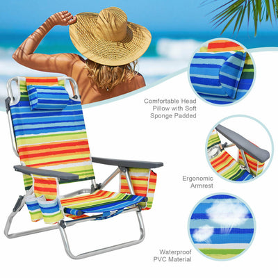 4-Pack Folding Beach Chair Set Sling Camping Fishing Chair Outdoor Reclining Sunbathing Chairs with Adjustable Backrest and Storage Bag