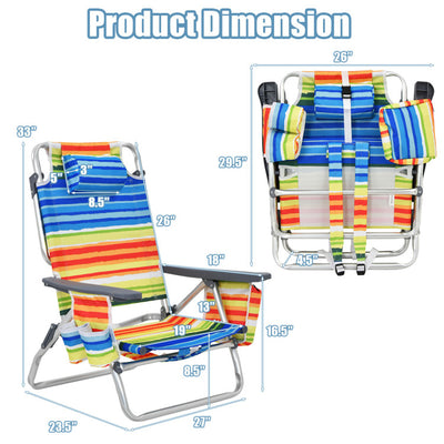 4-Pack Folding Beach Chair Set Sling Camping Fishing Chair Outdoor Reclining Sunbathing Chairs with Adjustable Backrest and Storage Bag