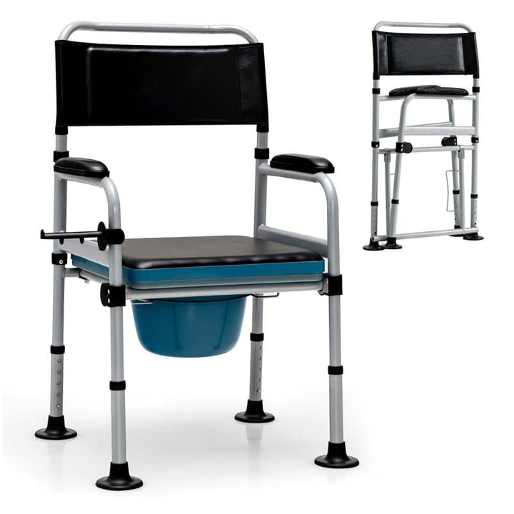 4-in-1 Folding Bedside Commode Chair 440lbs Height Adjustable Shower Chair Adult Potty Chair with Arms Padded Seat for Seniors