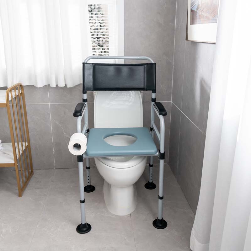 4-in-1 Folding Bedside Commode Chair 440lbs Height Adjustable Shower Chair Adult Potty Chair with Arms Padded Seat for Seniors