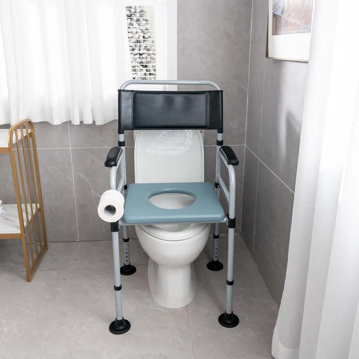 4-in-1 Folding Bedside Commode Chair 440lbs Height Adjustable Shower Chair Adult Potty Chair with Arms Padded Seat for Seniors