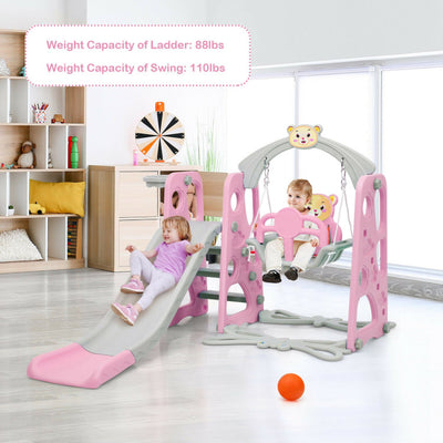 4-in-1 Kids Swing and Slide Set Toddler Climber Slide Playset with Basketball Hoop Safety Belt