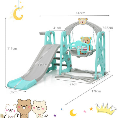 4-in-1 Kids Swing and Slide Set Toddler Climber Slide Playset with Basketball Hoop Safety Belt