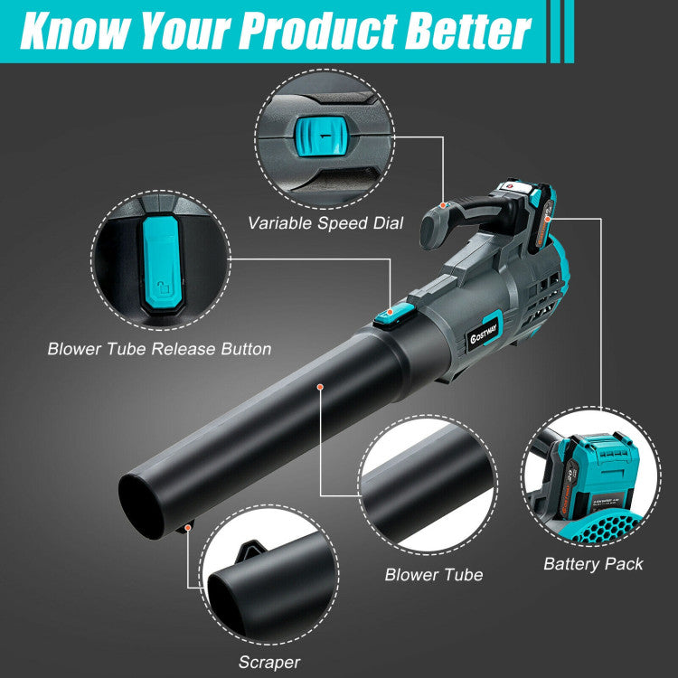 4.0Ah 20V Portable Electric Cordless Leaf Blower with Charger and Battery