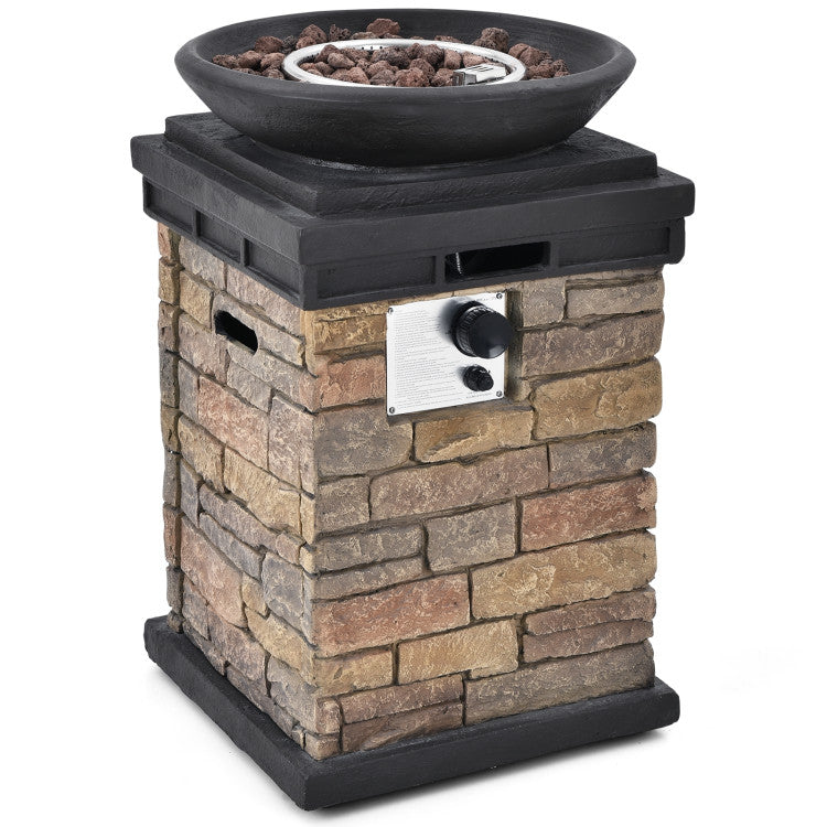 40000BTU Outdoor Propane Fire Pit Table Burning Firebowl Column Firepit Heater with Lava Rocks and PVC Cover