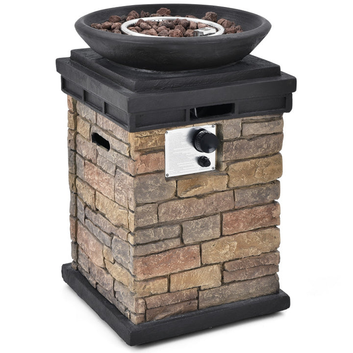 40000BTU Outdoor Propane Fire Pit Table Burning Firebowl Column Firepit Heater with Lava Rocks and PVC Cover