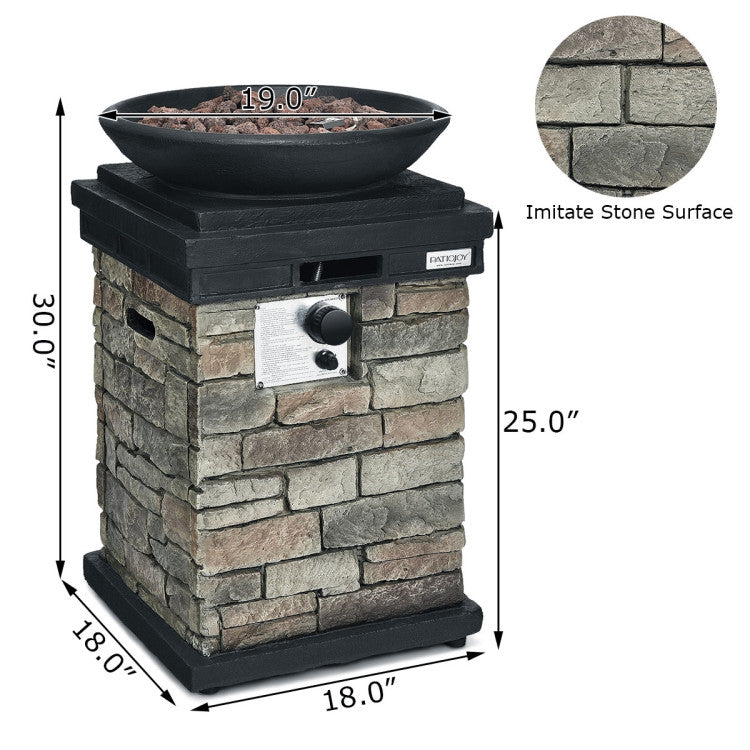 40000BTU Outdoor Propane Fire Pit Table Burning Firebowl Column Firepit Heater with Lava Rocks and PVC Cover