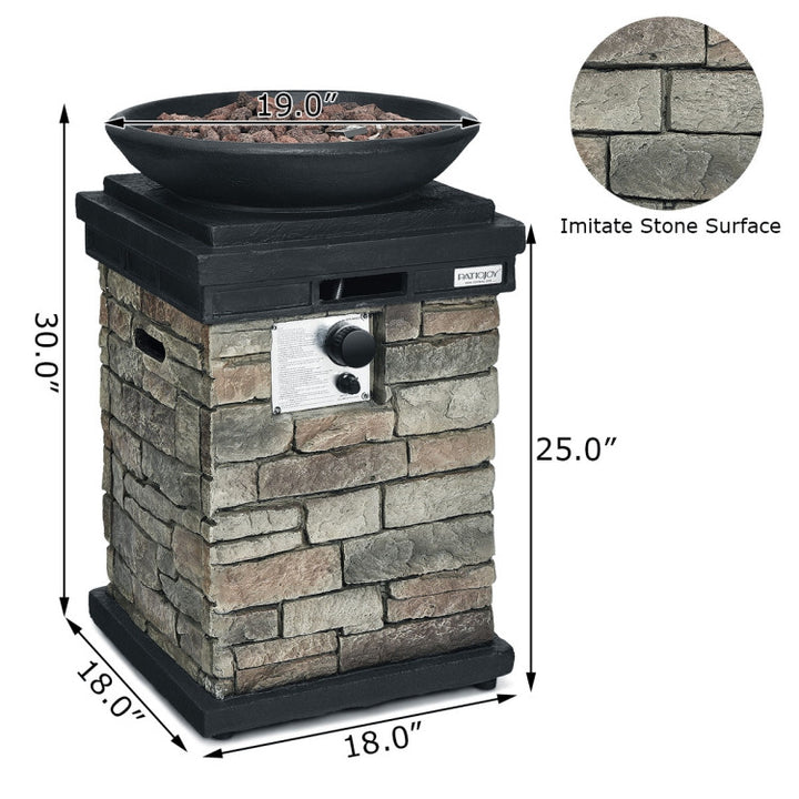 40000BTU Outdoor Propane Fire Pit Table Burning Firebowl Column Firepit Heater with Lava Rocks and PVC Cover