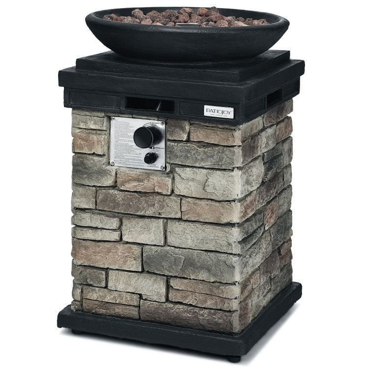 40000BTU Outdoor Propane Fire Pit Table Burning Firebowl Column Firepit Heater with Lava Rocks and PVC Cover