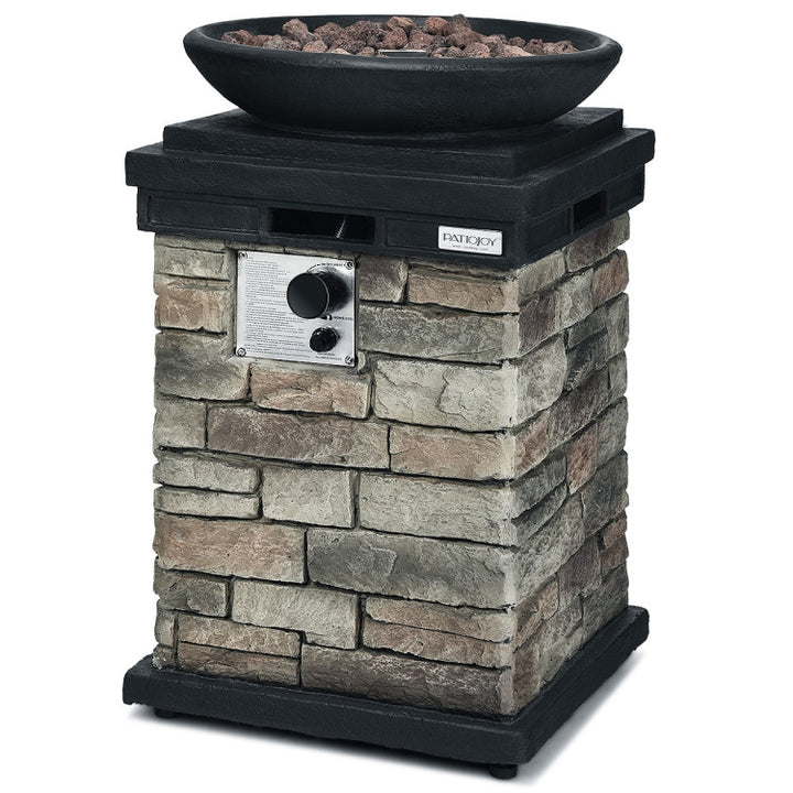 40000BTU Outdoor Propane Fire Pit Table Burning Firebowl Column Firepit Heater with Lava Rocks and PVC Cover