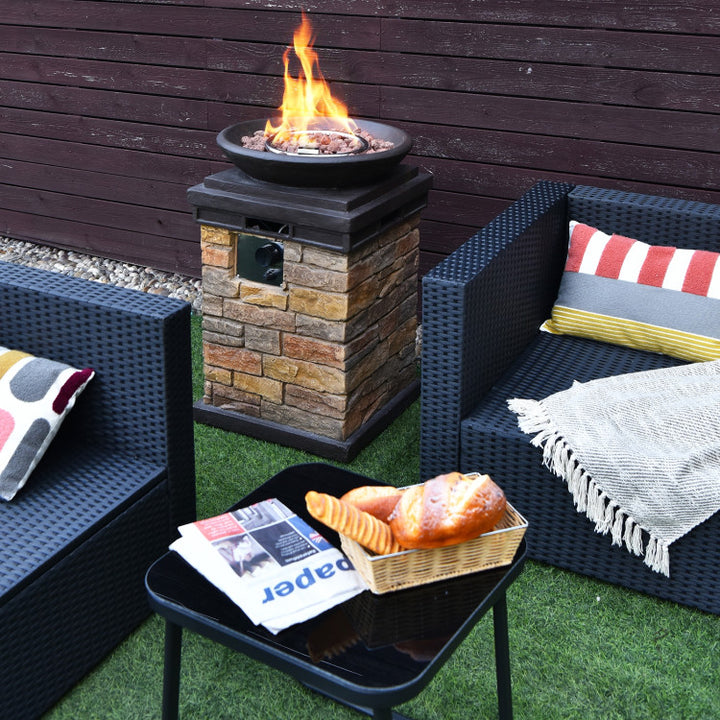 40000BTU Outdoor Propane Fire Pit Table Burning Firebowl Column Firepit Heater with Lava Rocks and PVC Cover