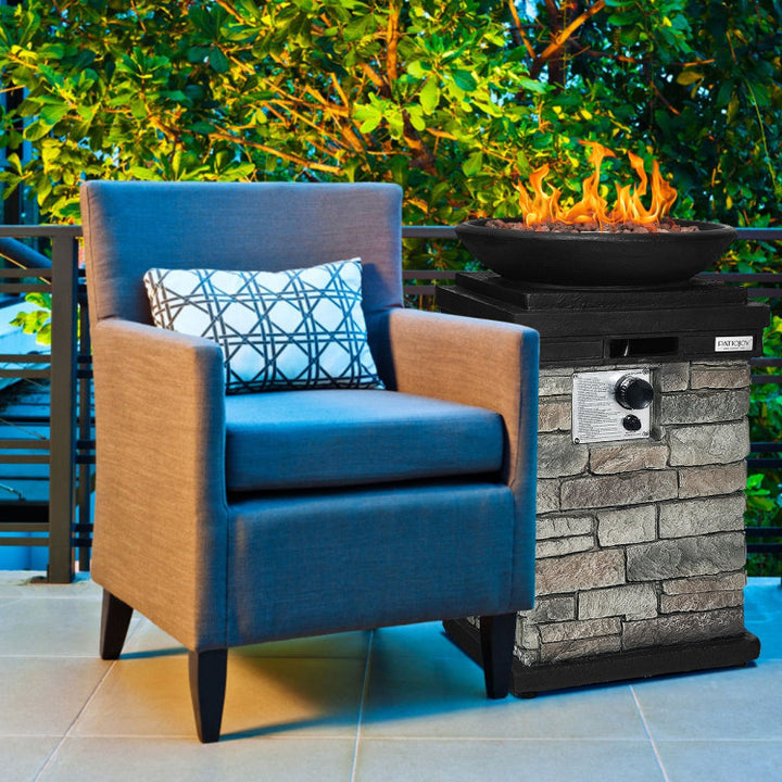 40000BTU Outdoor Propane Fire Pit Table Burning Firebowl Column Firepit Heater with Lava Rocks and PVC Cover