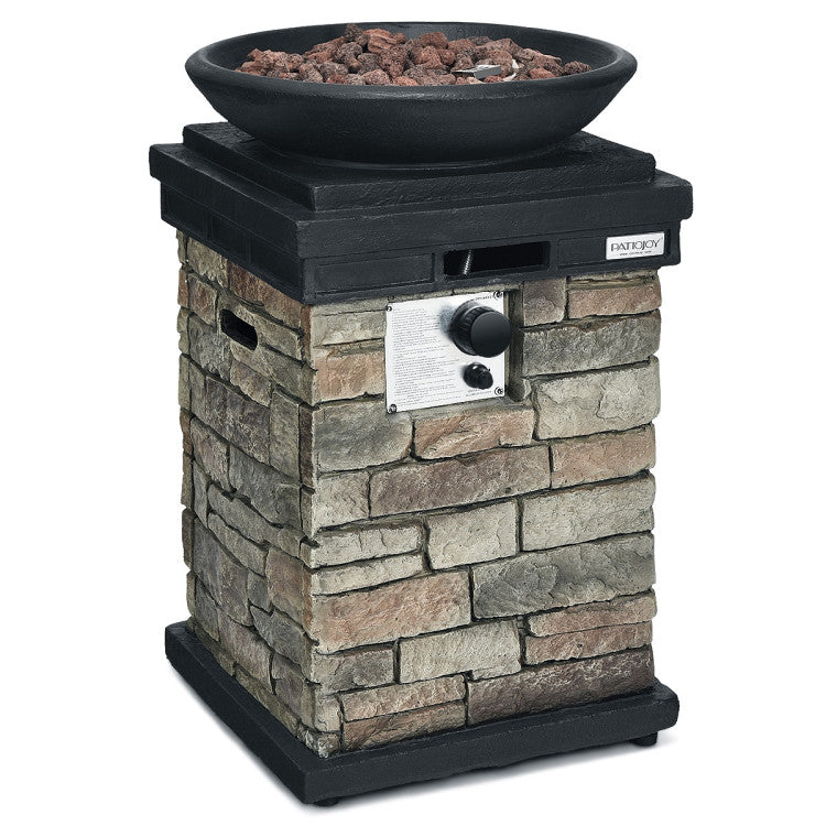 40000BTU Outdoor Propane Fire Pit Table Burning Firebowl Column Firepit Heater with Lava Rocks and PVC Cover
