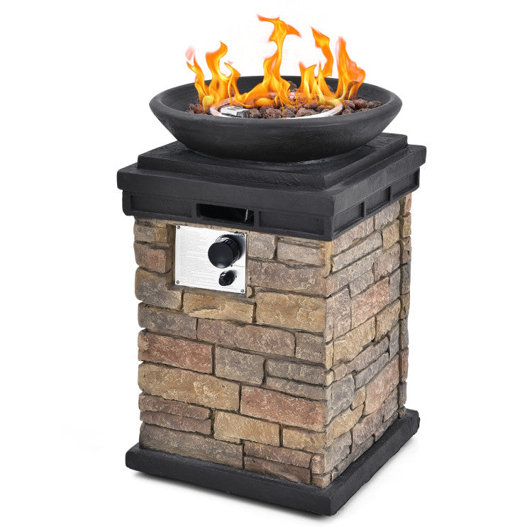 40000BTU Outdoor Propane Fire Pit Table Burning Firebowl Column Firepit Heater with Lava Rocks and PVC Cover