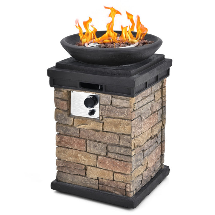 40000BTU Outdoor Propane Fire Pit Table Burning Firebowl Column Firepit Heater with Lava Rocks and PVC Cover