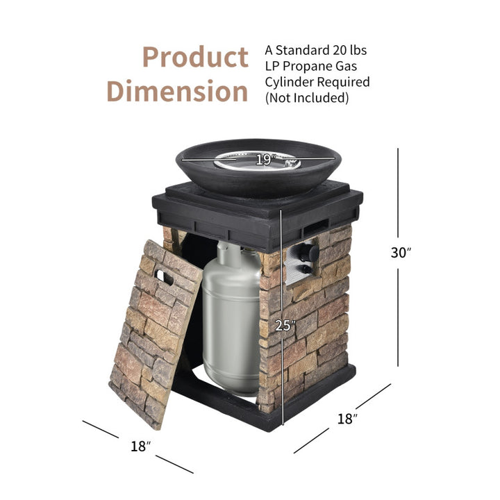 40000BTU Outdoor Propane Fire Pit Table Burning Firebowl Column Firepit Heater with Lava Rocks and PVC Cover
