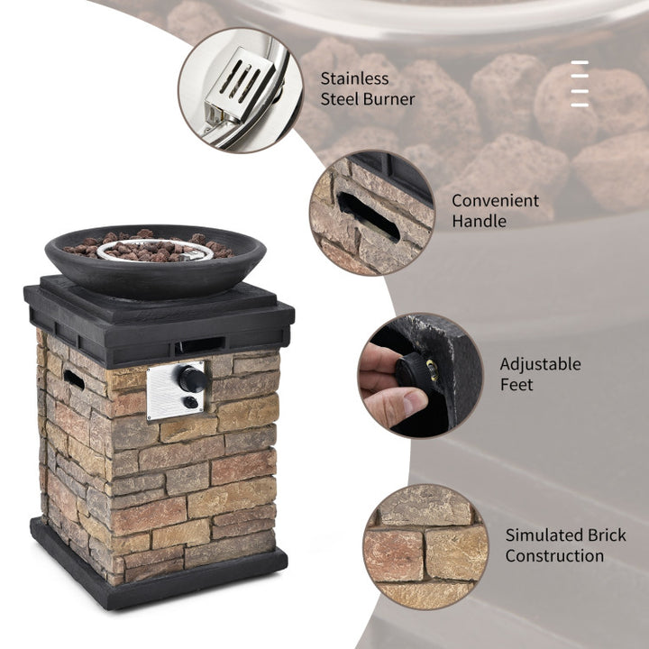 40000BTU Outdoor Propane Fire Pit Table Burning Firebowl Column Firepit Heater with Lava Rocks and PVC Cover
