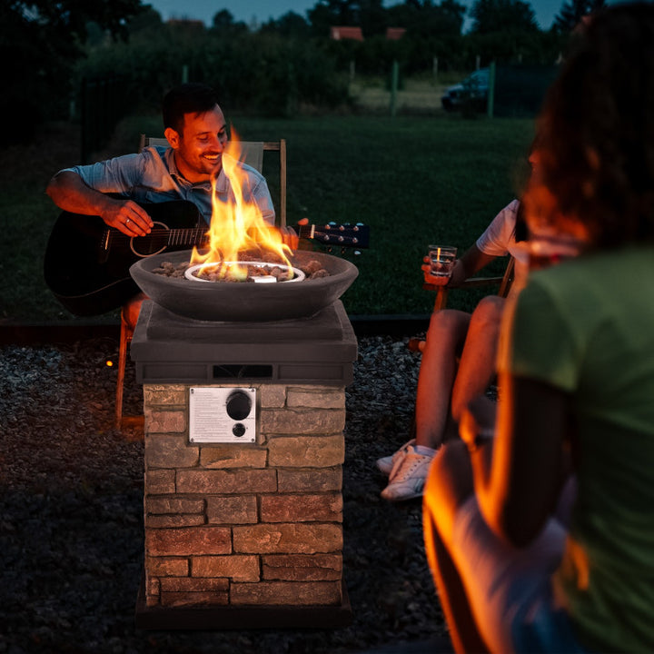 40000BTU Outdoor Propane Fire Pit Table Burning Firebowl Column Firepit Heater with Lava Rocks and PVC Cover