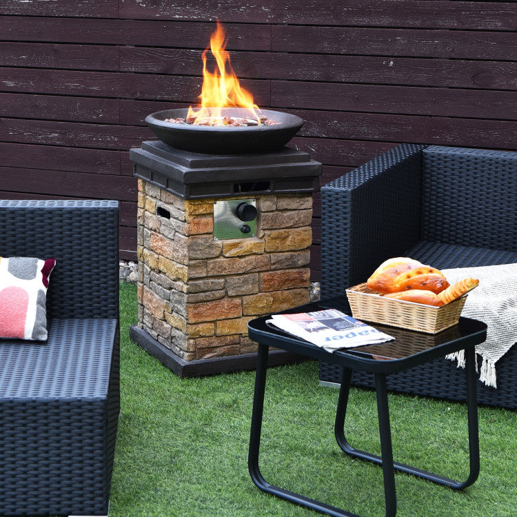 40000BTU Outdoor Propane Fire Pit Table Burning Firebowl Column Firepit Heater with Lava Rocks and PVC Cover