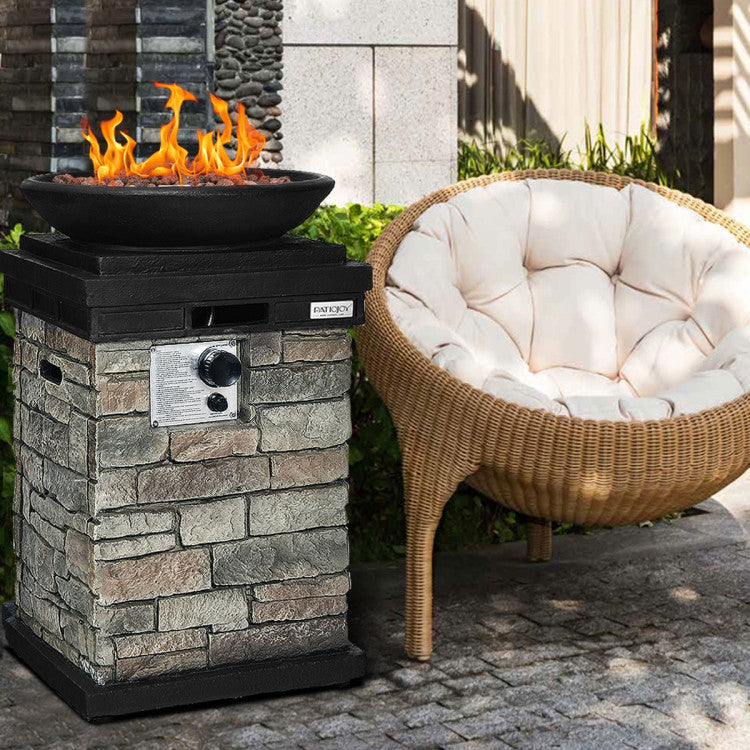 40000BTU Outdoor Propane Fire Pit Table Burning Firebowl Column Firepit Heater with Lava Rocks and PVC Cover