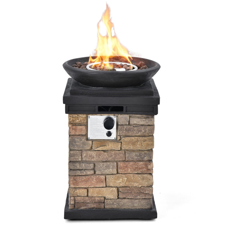 40000BTU Outdoor Propane Fire Pit Table Burning Firebowl Column Firepit Heater with Lava Rocks and PVC Cover
