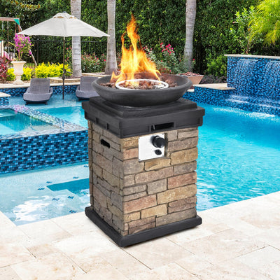 40000BTU Outdoor Propane Fire Pit Table Burning Firebowl Column Firepit Heater with Lava Rocks and PVC Cover