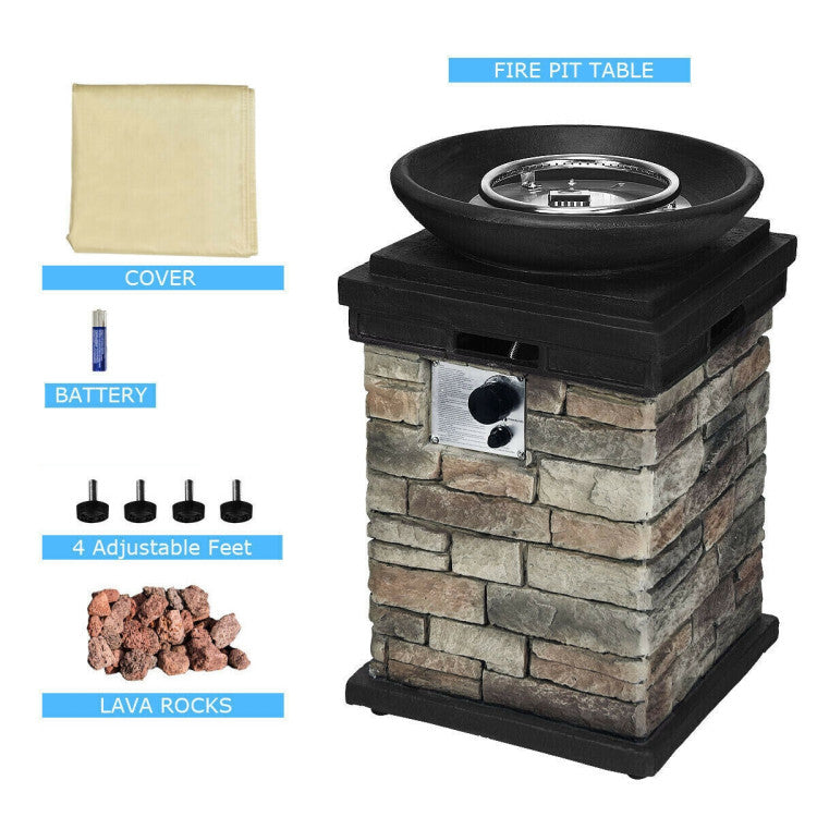 40000BTU Outdoor Propane Fire Pit Table Burning Firebowl Column Firepit Heater with Lava Rocks and PVC Cover
