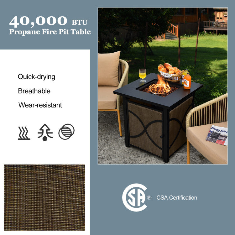 40000BTU Propane Fire Pit Table 25 Inch Gas Fire Pit with Fire Glass and Lid