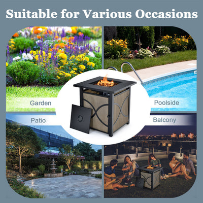 40000BTU Propane Fire Pit Table 25 Inch Gas Fire Pit with Fire Glass and Lid