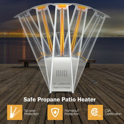 42000 BTU Outdoor Stainless Steel Pyramid Propane Heater With Ignition System and Wheels